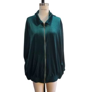 Teddi Emerald Green Women's Velour Track Jacket With Pockets Size 2X